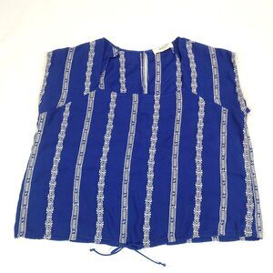 A Beautiful Soul Embroidered Top Blue A (L/XL) Square Neck Boho‎ Drawstring Hem